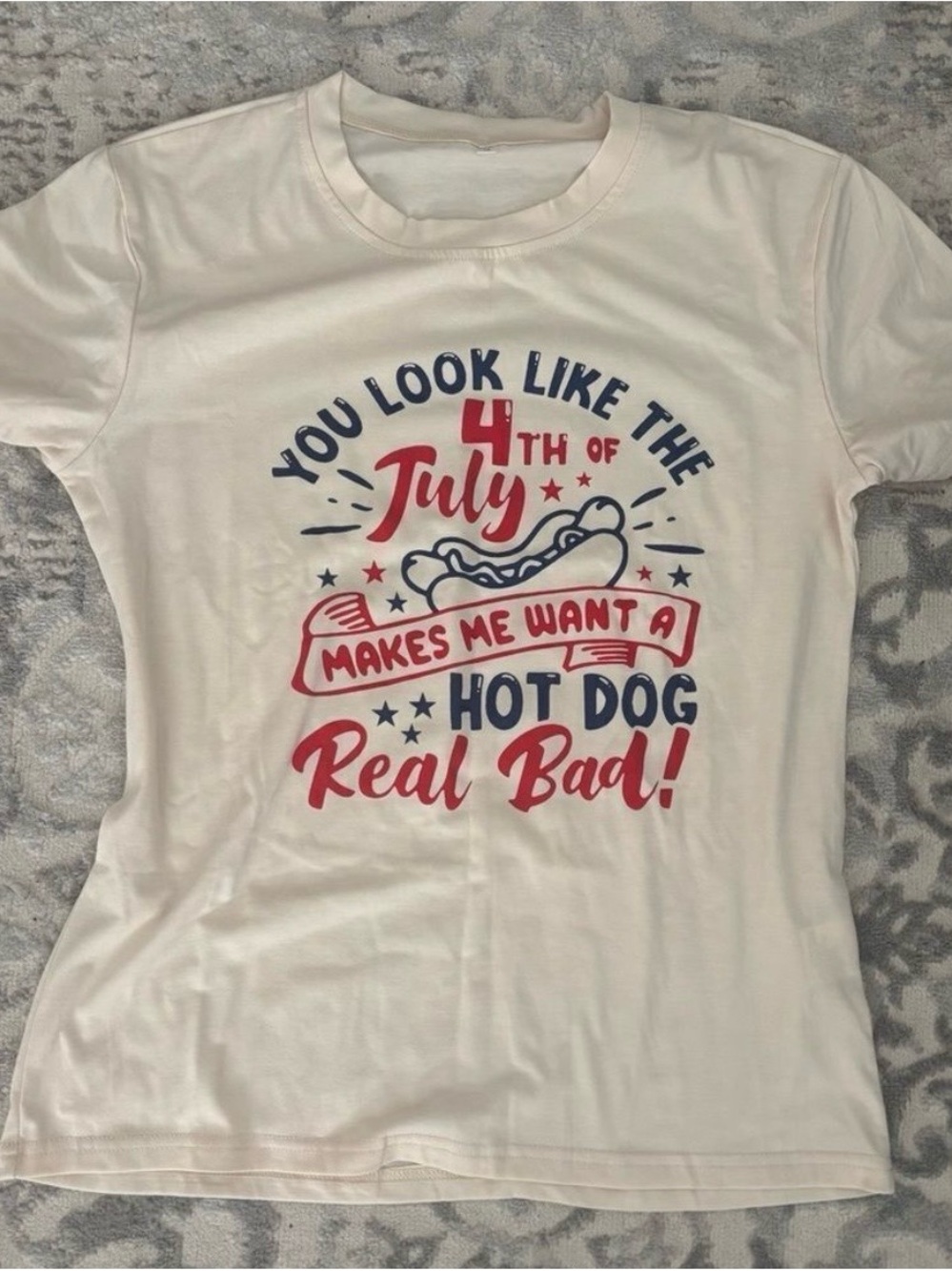 Women’s Cream Short Sleeve Tee - 4th of July Hot Dog Graphic